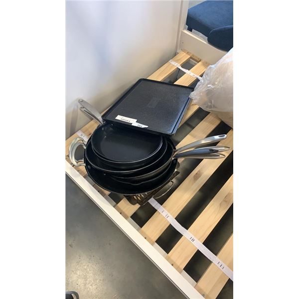 LOT OF OXO PANS, LAGOSTINA, CAST IRON AND ROCK GRILL