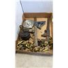 Image 2 : TRAY OF NO/NO BIRD FEESDER, SCALE WEIGHTS, VINTAGE TAPE MEASURE AND MORE