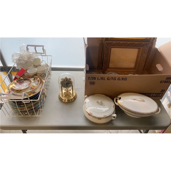 LOT OF CHINA, COLLECTOR PLATES, DOME CLOCK