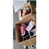 Image 1 : 2 BOXES OF KITCHEN ITEMS, FRENCH FRY PRESS, CANNISTERS, MUGS