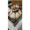 Image 2 : ANTIQUE CURRIER AND IVES PANEL HAND PAINTED SLAG GLASS HANGING LIGHT