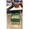Image 1 : GREEN STORAGE OTTOMAN AND CAMERA ACCESSORIES - LENS, FLASH, ETC