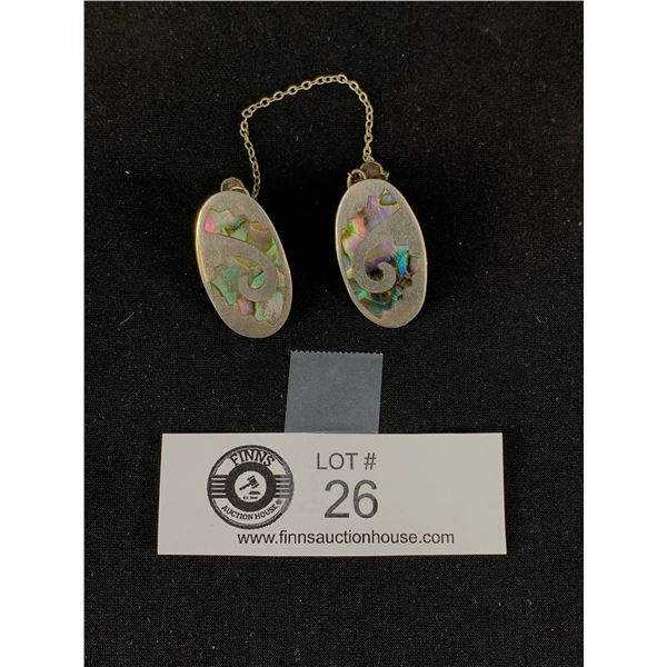 Vintage Sterling Silver Sweater Pins with Abalone Inlaid, Mexico