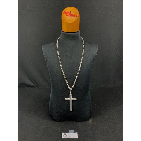 Heavy Silver Plated Large Cross Pendant with Chain