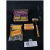 Image 1 : Antique Brass Razor in box, Blades, Brass Razor & Penslar Harrlem Oil Capsules in Original Box