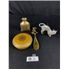 Image 1 : Vintage Brass Lot, Money Bag Vase, Cat, Devil Shoe Horn and Sunflower Vase