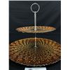 Image 2 : Peacock Feather Inspired 2 Tiered Tidbit Tray 8"h 13"w plate no cracks or chips