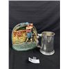 Image 1 : Vintage Sheffield Pewter Beer Mug with Nice Handle AND a Vintage Hand Painted Cast Iron Door Stopper