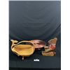 Image 1 : Hand Carved Wood Teddy Bear with Movable Arms and Feet,A Well Crafted Wood Basket with Handle and a 