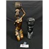 Image 1 : Heavy Hand Carved African Ebony Wood Head Sculpture Plus a 12" T Bronze Resin Figurine