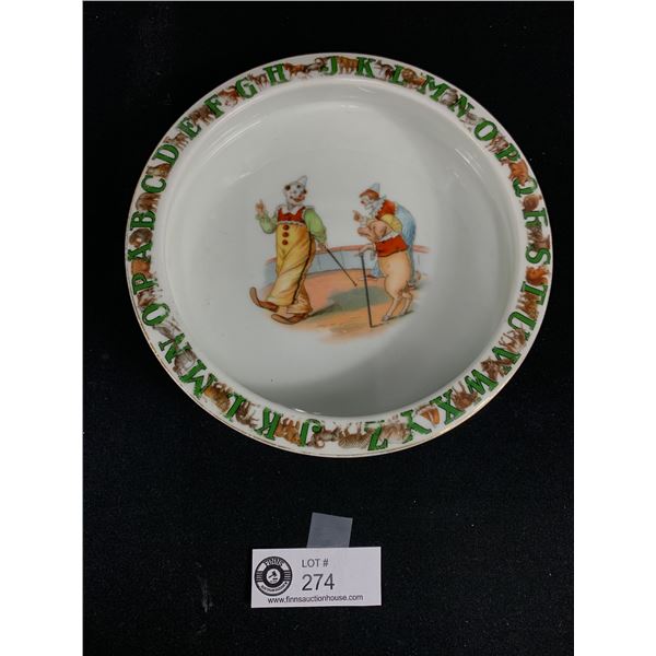 Vintage Made in Germany Child's Alphabet Bowl with Clowns and A Walking Pig