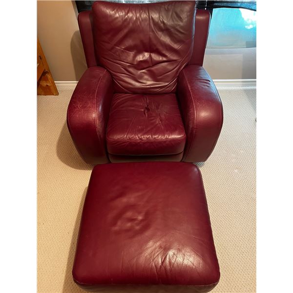 Natuzzi Red Leather Chair and Ottoman