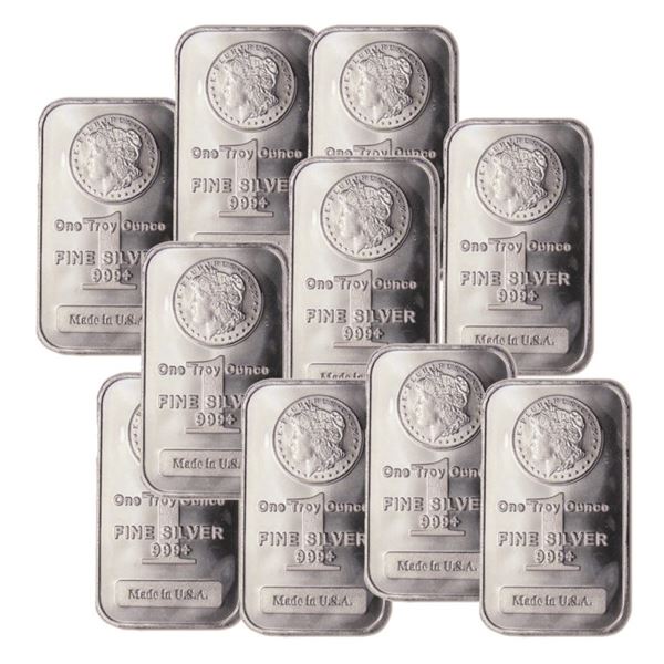 (10) 1 oz Silver Morgan Design Bars