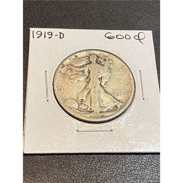 1919 D Good Walking Liberty SIlver Half Dollar