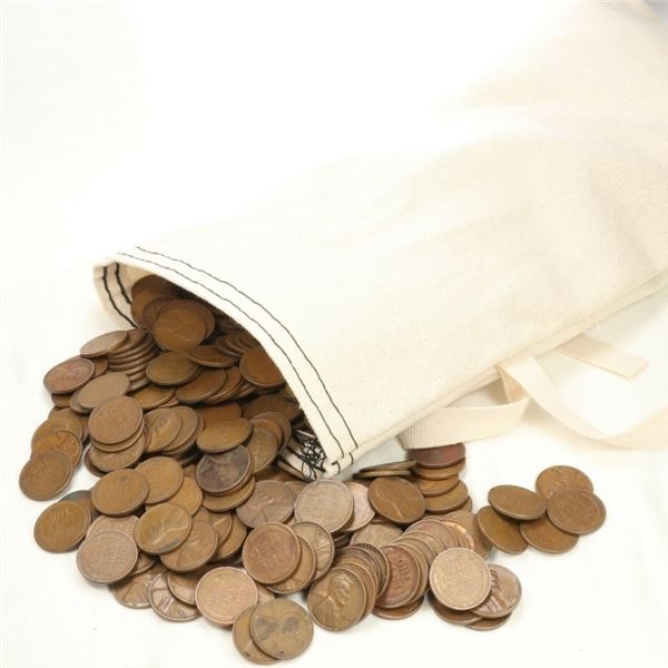 Coin Dealers Canvas Bag with 265 Lincoln Wheat 1c