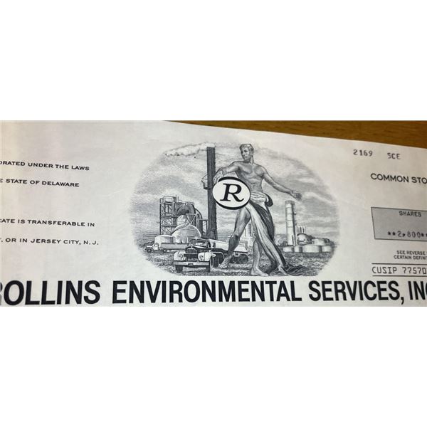 Rollins Environmental Services Stock Certificate