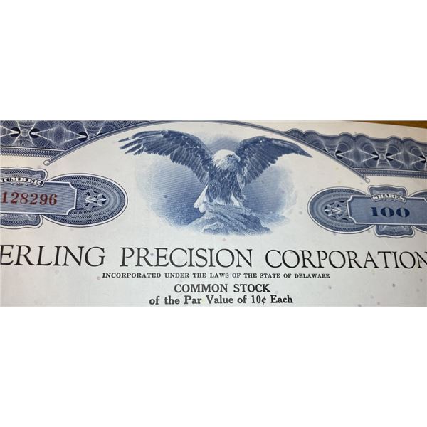 Sterling Precision Stock Certificate