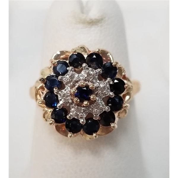 10k YG Estate Sapphire & Diamond Ring
