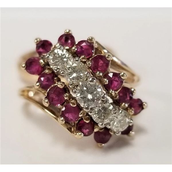 Estate 14k YG Ruby and Diamond Ring