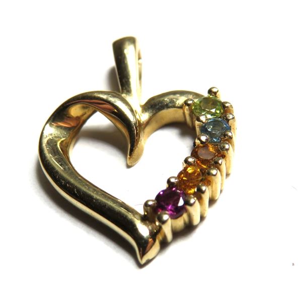 10k YG Multi Gemstone Heart Pendant