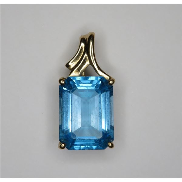 10k YG Fancy Step Cut Blue Topaz Pendant
