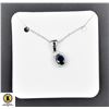 Image 1 : #34-NATURAL SAPPHIRE 5X7 & CZ  PENDANT NECKLACE 16