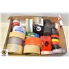 Image 1 : BOX WITH OVER 30 ROLLS OF TAPE - VARIOUS