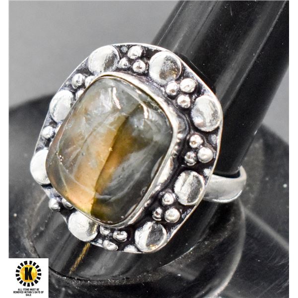 #396-NATURAL FIRE LABRADORITE RING SIZE 7.5