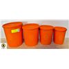 Image 1 : VINTAGE 4 PIECE ORANGE TUPPERWARE CANISTER SET