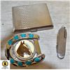 Image 1 : ESTATE HORSE BELT BUCKLE, CIGARETTE CASE + POCKET