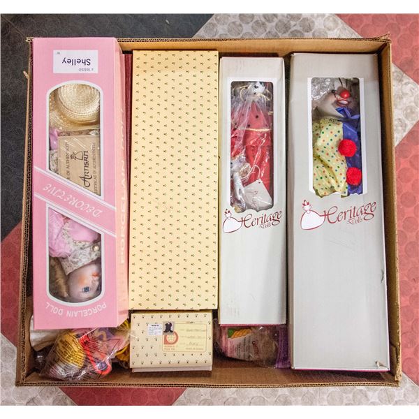 BOX WITH LARGE ASSORTMENT OF COLLECTIBLE DOLLS