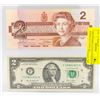 Image 1 : TWO UNCIRCULATED CANADIAN & AMERICAN 2 DOLLAR