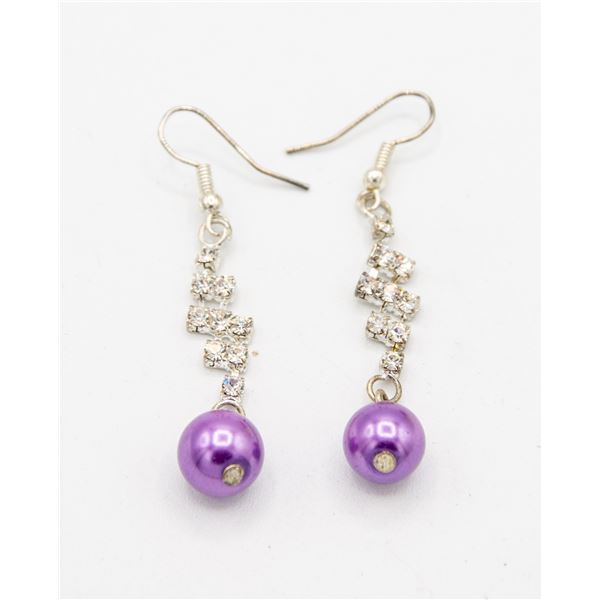 NEW STERLING SILVER DANGLE EARINGS/MAUVE BEAD