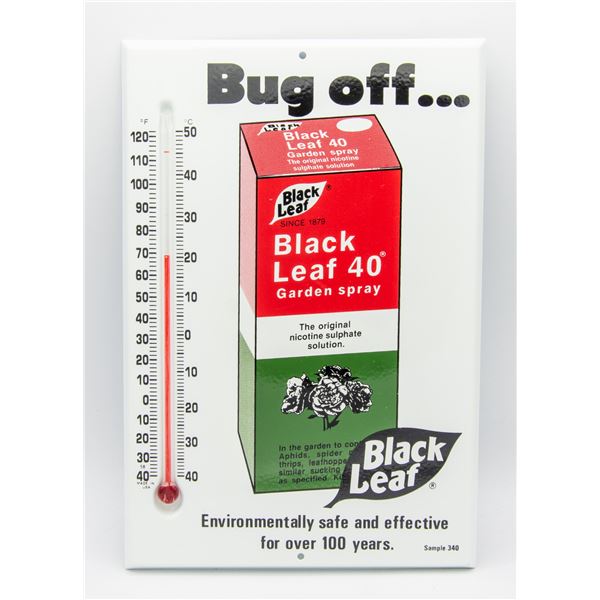 VINTAGE METAL BLACK LEAF BUG OFF THERMOMETER