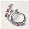 Image 1 : BZ1193-55 SILVER CREATED RUBY HOOP EARRINGS