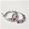 Image 2 : BZ1193-64 SILVER CREATED RUBY HOOP EARRINGS