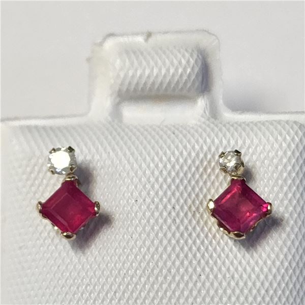 BZ1193-88 10K YELLOW GOLD RUBY / DIAMOND EARRINGS