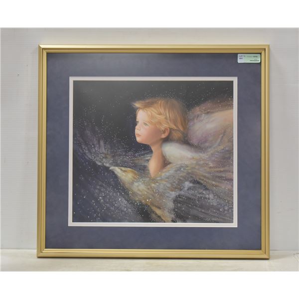 FRAMED EAGLE AND CHERUB SIGNED PRINT