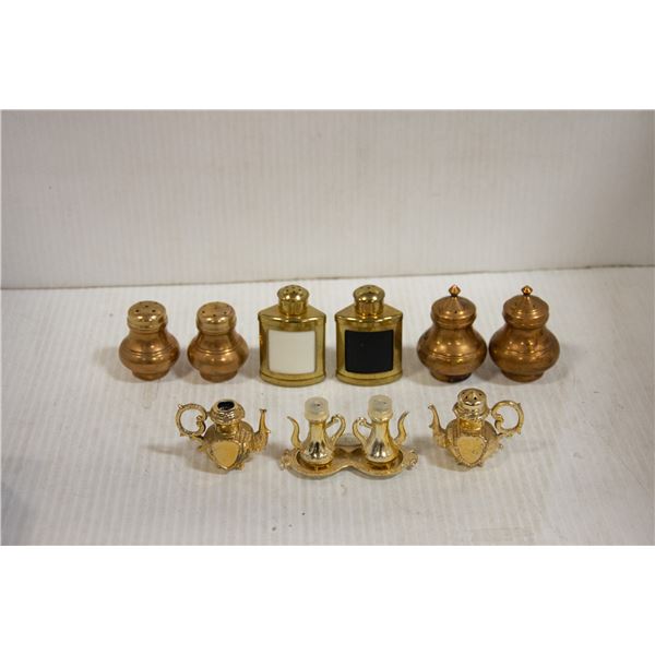 5 SOLID BRASS SALT/PEPPER SHAKERS SETS