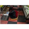 BLACK FAUX FUR AREA RUG & RED FLEECE THROW IN BASK