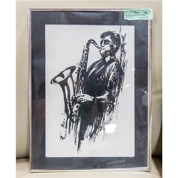 FRAMED SAX PLAYER " ARTIST UNKNOWN "