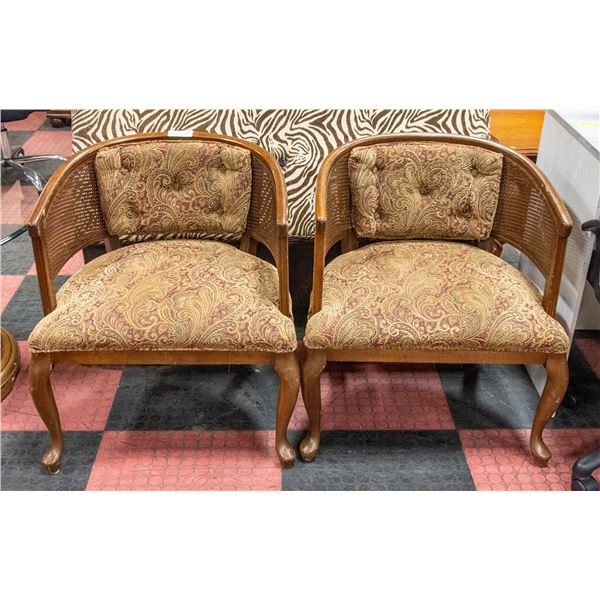 PAIR OF VINTAGE WOOD AND FABRIC ACCENT CHAIRS