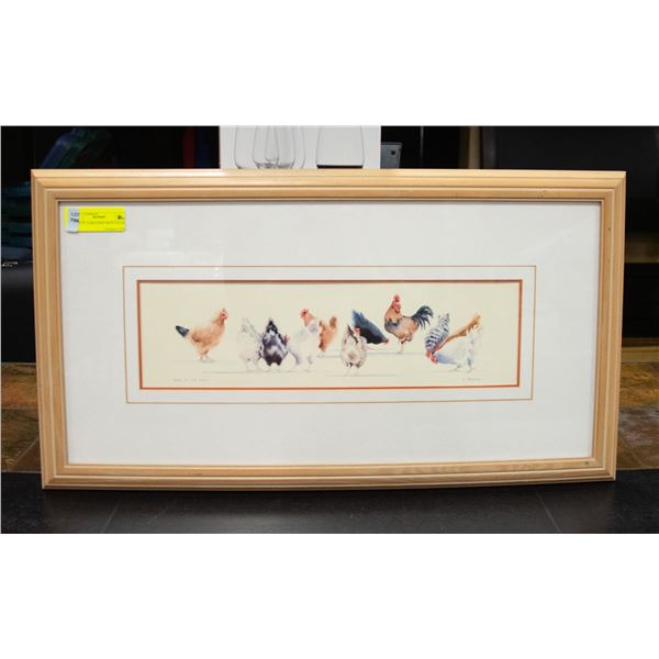 12  X 24  FARM HENS PRINT FRAMED