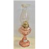 Image 1 : COAL OIL LAMP - PINK BASE APPROX H-18"