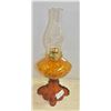 Image 1 : COAL OIL LAMP - AMBER BASE APPROX H-18"