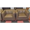 Image 1 : NEW PAIR OF GENUINE LIGHT BROWN LEATHER TUB CHAIR