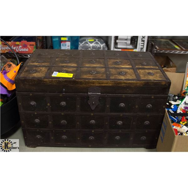 SOLID DARK WOOD HINGED LID TREASURE CHEST