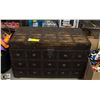 Image 1 : SOLID DARK WOOD HINGED LID TREASURE CHEST