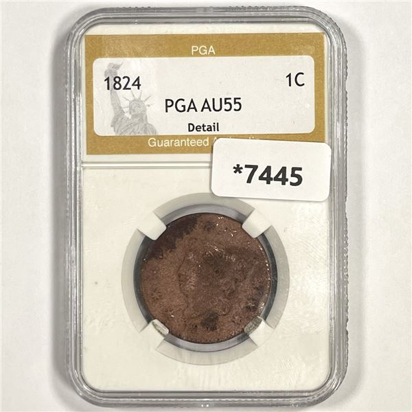 1824 Coronet Head Large Cent PGA-AU55 Detail