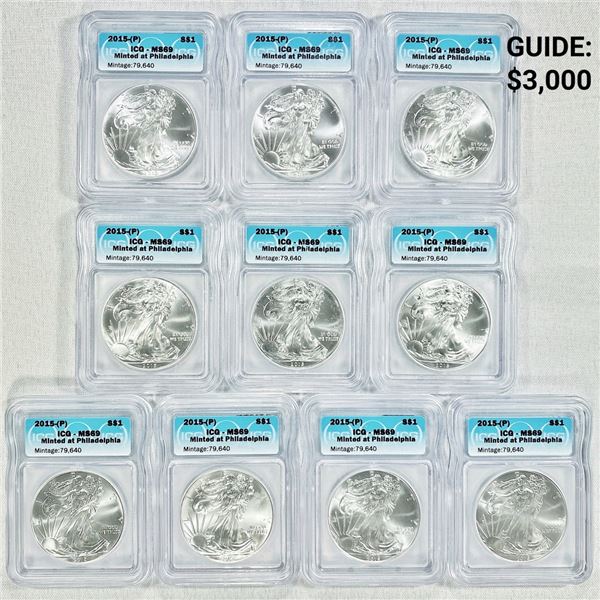 (10) 2015(P) American Silver Eagle ICG-MS69 RARE